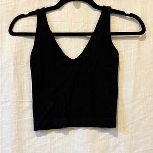 Black Ribbed V-Neck Women's Top